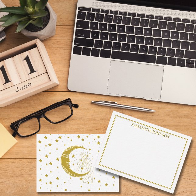 Boho Celestial Woman Moon Stars Astronomy Custom Anteckningskort (Skapare uppladdad)