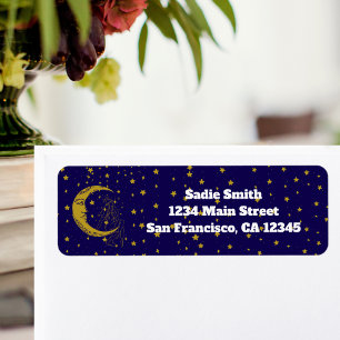 Boho Celestial Woman Whimsical Måne Stars adress Returadress Etikett