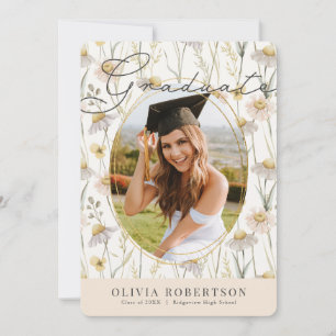 Boho Chamomile Watercolor Blommigt Photo Studenten Inbjudningar
