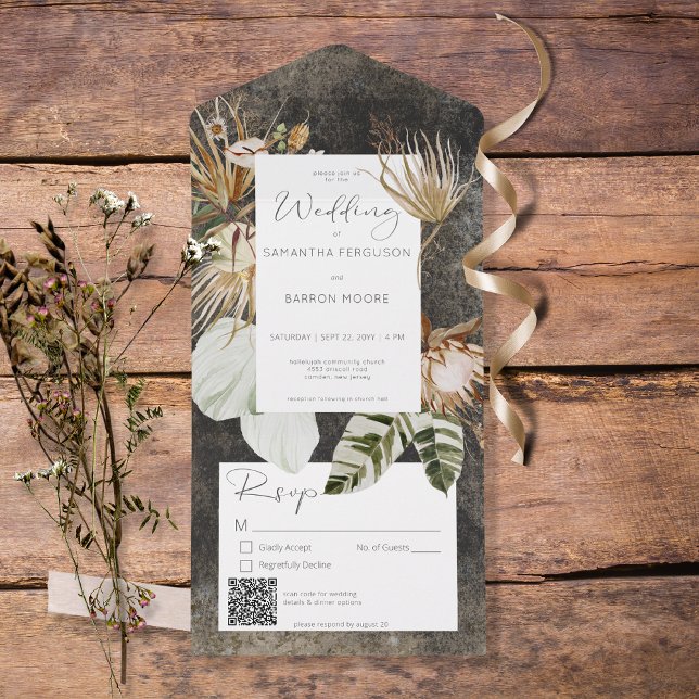 Boho Charcol Black Blommigt Grass QR-kod (Skapare uppladdad)