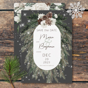 Boho Charcol Gräs Winter Gnistra Bröllop Spara Datumet