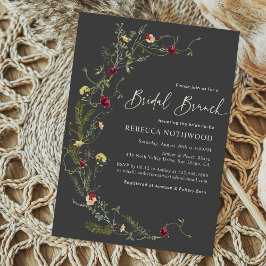 Boho Charcol Wildblomhaltig Möhippa Brunch Inbjudningar