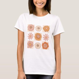 Boho Checkered Blommigt Shirt | Retro Flower Tee
