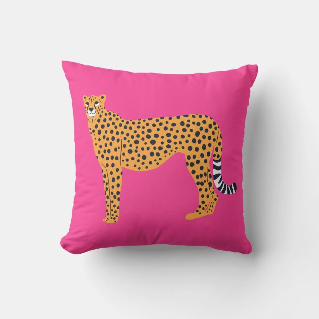 Boho Cheetah på Bright Rosa Kudde (Framsida)
