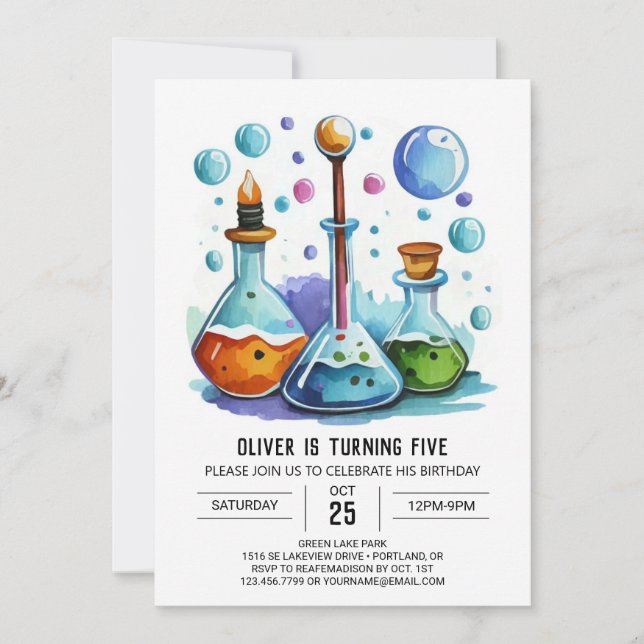 Boho Chemistry Lab Experiment Scientist Birthday Inbjudningar (Framsida)
