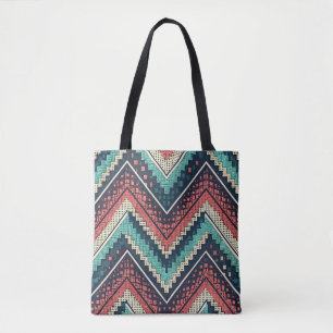 Boho Chevron Mönster Teal, Coral & Cream Zigzag Tygkasse