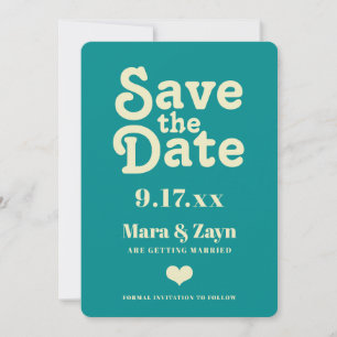 Boho Chic 70's Retro Teal Save the Date Meddelande