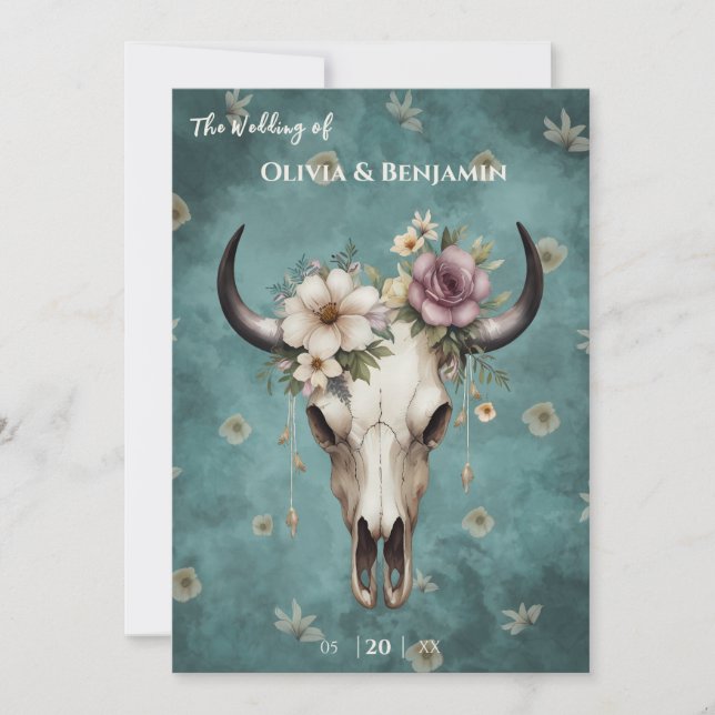 Boho Chic Akvarell Blommig Kowskalle Bröllop Inbjudningar (Framsida)