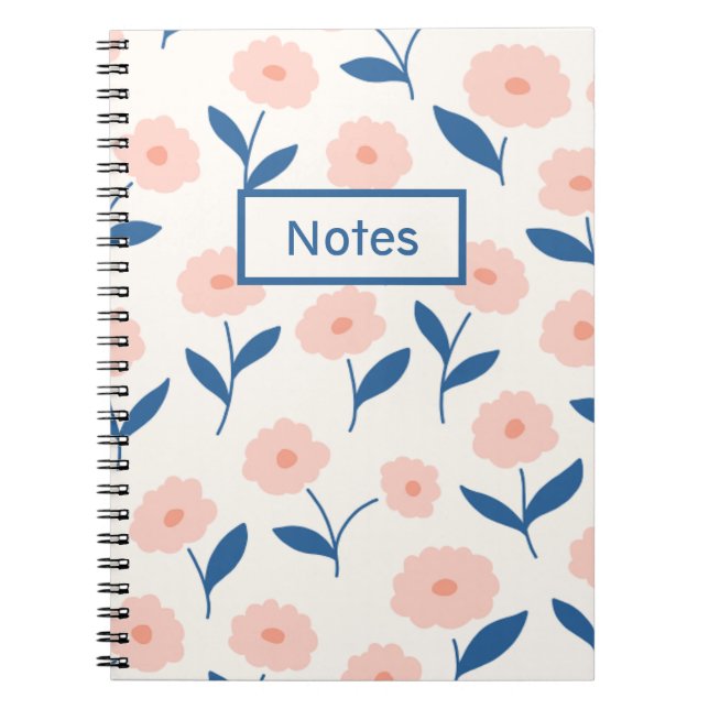 Boho Chic Anpassat namn Rosa Flower Mönster Anteckningsbok (Framsidan)