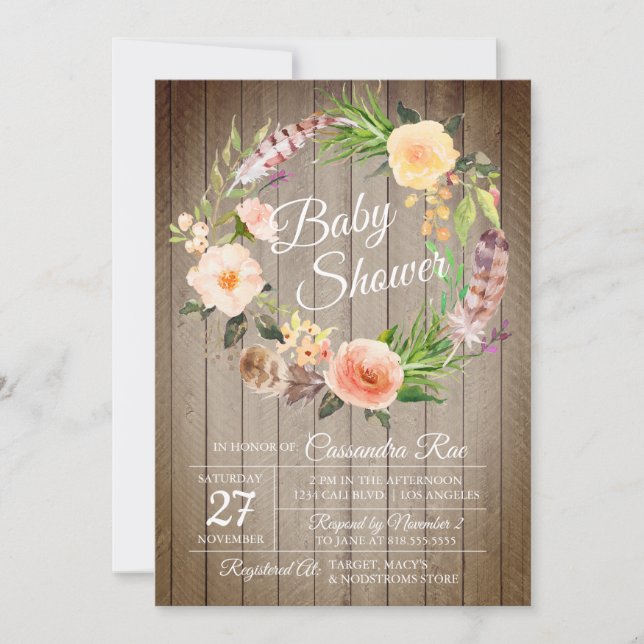 Boho Chic Baby Shower-inbjudan Inbjudningar (Framsida)