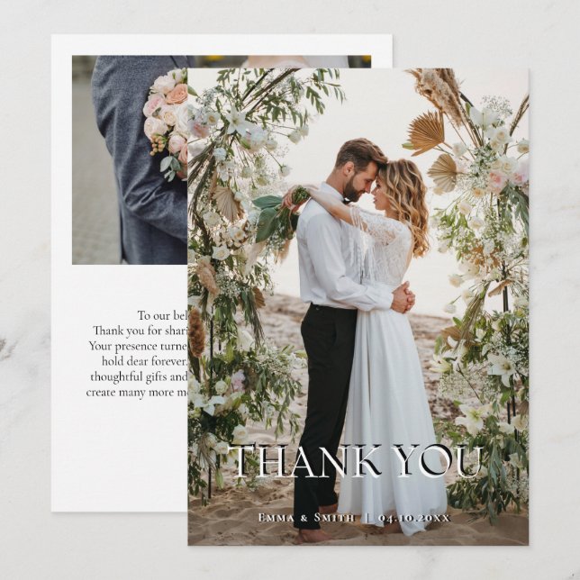 Boho Chic Beach Wedding Thank You Card with Floral Tack Kort (Fram/baksida)