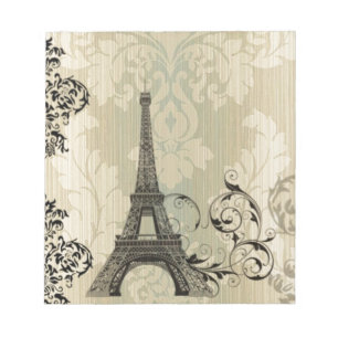 Boho chic beige damastast Paris Eiffel torn Anteckningsblock