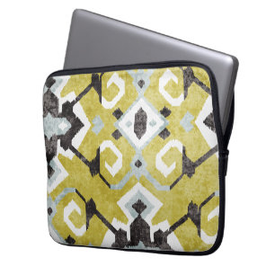 Boho chic black and gult ikat tribal mönster laptop sleeve