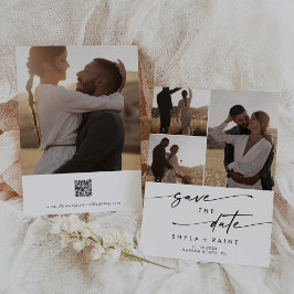 Boho Chic Black and White Multi Photo QR-kod Spara Datumet