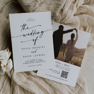 Boho Chic Black and White Photo QR Code Bröllop Inbjudningar