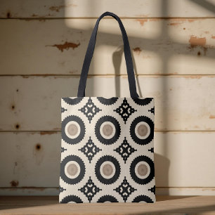 Boho Chic Black & Beige Geometric Mönster Tygkasse