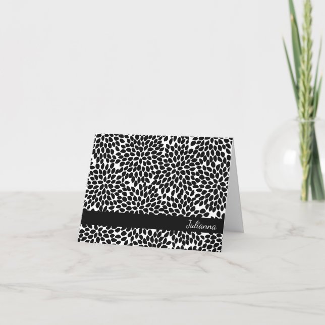 Boho Chic Black White Abstrakt Blommigt Personlig Anteckningskort (Framsida)