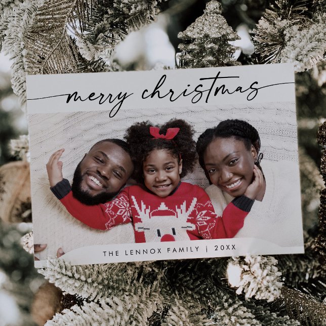 Boho Chic Black White Easy Modern Photo jul Julkort (Skapare uppladdad)