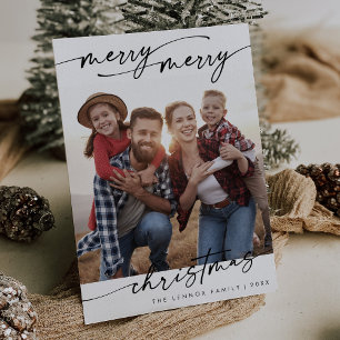 Boho Chic Black White-familjen Photo Cute-julen Julkort
