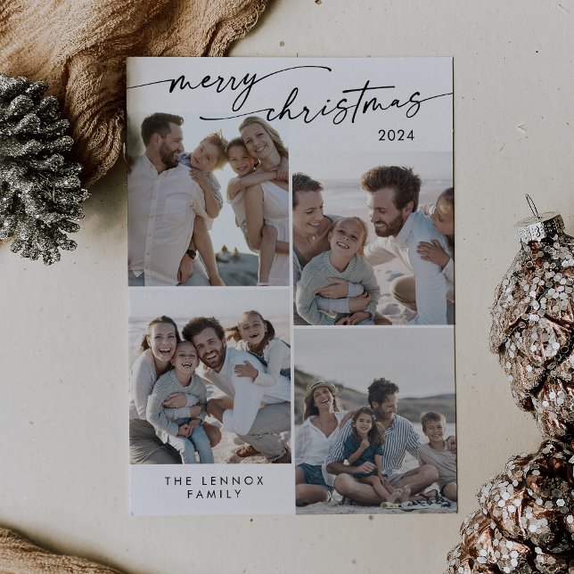 Boho Chic Black White Julafton Photo Unik jul Julkort (Skapare uppladdad)