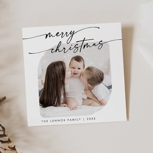 Boho Chic Black White Photo Cute Family - jul Julkort (Skapare uppladdad)