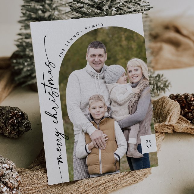 Boho Chic Black White Photo Modern God jul Julkort (Skapare uppladdad)