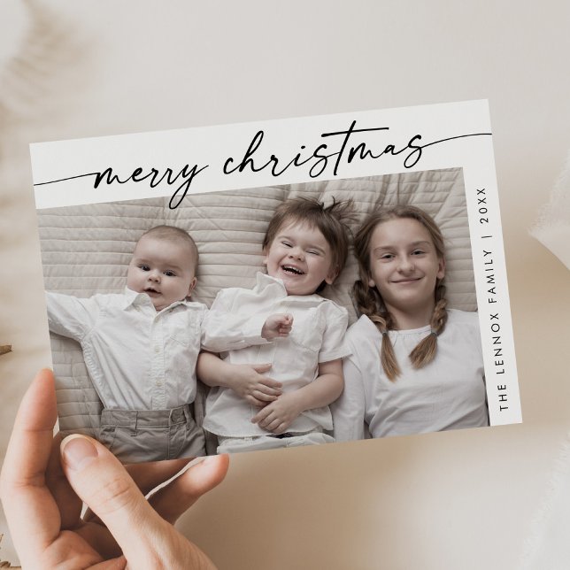 Boho Chic Black White Photo Roligt-familjen - jul Julkort (Skapare uppladdad)