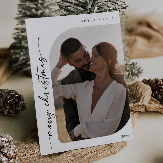 Boho Chic Black White Photo Simple God jul Julkort (Skapare uppladdad)