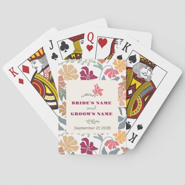 Boho Chic Blommig Mid Century Retro Bröllopsgåva Casinokort (Baksidan)