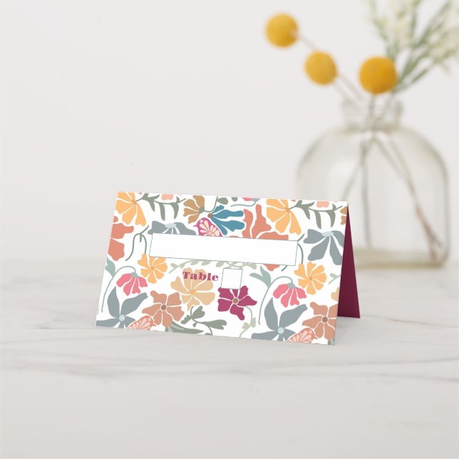 Boho Chic Blommig Retrobröllop från mitten av sekl Placeringskort (Framsida)