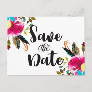 Boho Chic Blommig Watercolor Bröllop Spara datum Meddelande Vykort