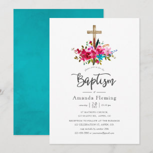 Boho Chic Blommigt Baptism Inbjudningar