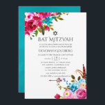 Boho Chic Blommigt Bat mitzvah Inbjudningar<br><div class="desc">Boho chic rosa och turkos blåfärgad blommigt bat mitzvah inbjudningar med handskriftstypografi designade för att snabbt och enkelt kunna anpassade till dina händelsespecifikationer.</div>