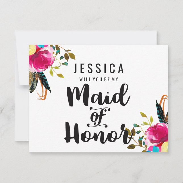 Boho Chic Blommigt blir du min Maid of honor Inbjudningar (Framsida)