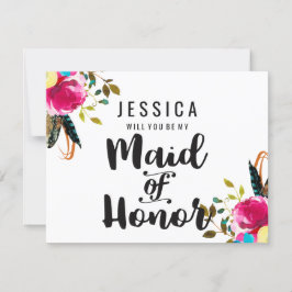Boho Chic Blommigt blir du min Maid of honor Inbjudningar