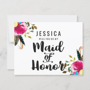 Boho Chic Blommigt blir du min Maid of honor Inbjudningar