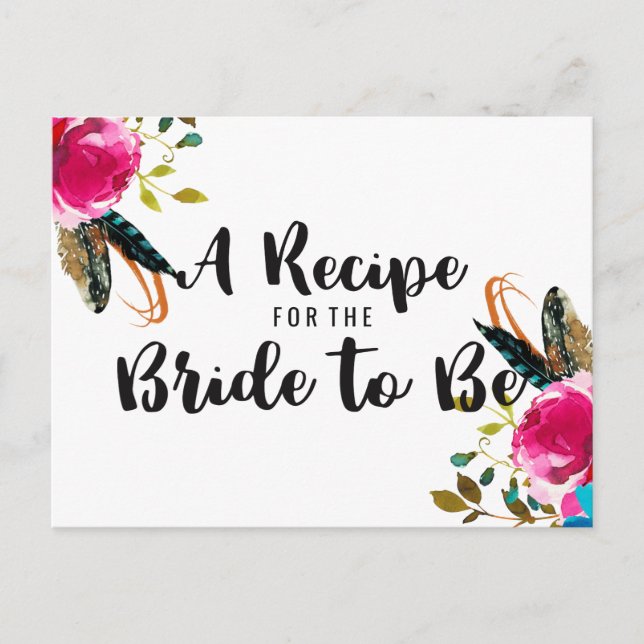 Boho Chic Blommigt Bouquet Möhippa Recept Card Vykort (Framsida)