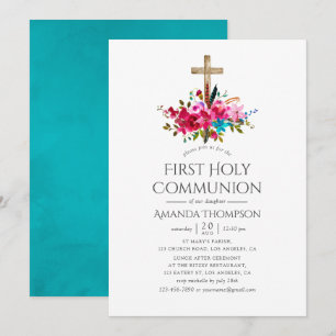 Boho Chic Blommigt First Heliga Communion Inbjudningar