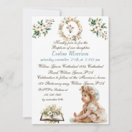Boho Chic Blommigt Girls Baptism Inbjudningar