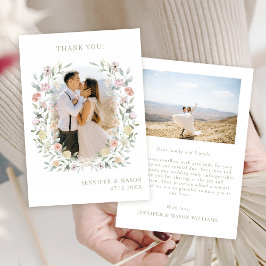 Boho Chic Blommigt Greenery Bröllop Photo Tack Kort