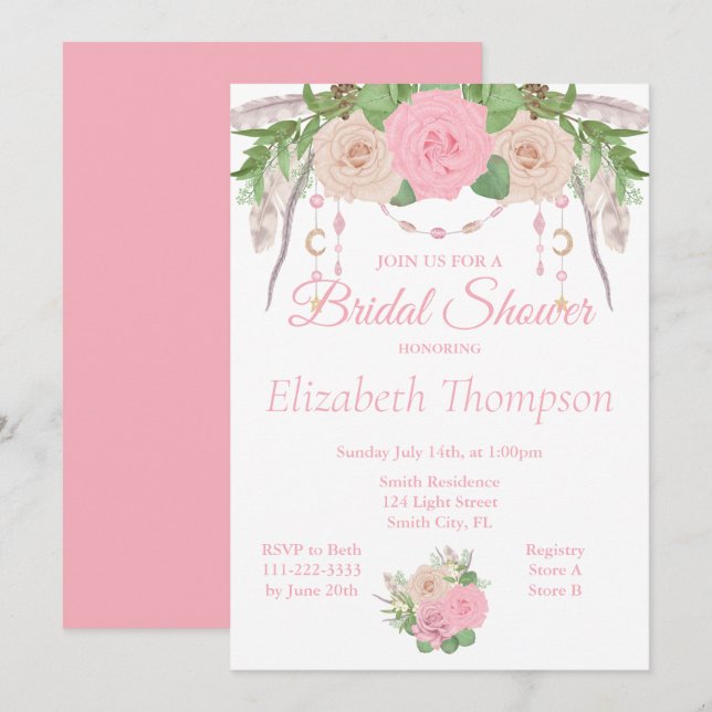 Boho Chic Blommigt Inbjudningskort för möhippan (Fram/baksida)