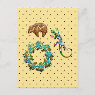 Boho Chic Blommigt Lizard Bear Southwest Vykort