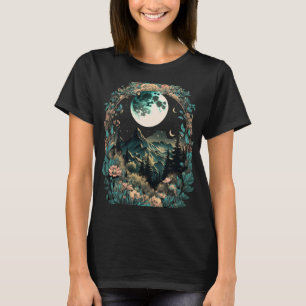 Boho Chic Blommigt Måne Mountain Forest Nature Ret T Shirt