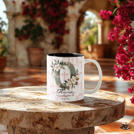 Boho Chic Blommigt Monogram Mugg - Olivia