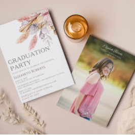 Boho Chic Blommigt Photo Studenten annons Inbjudningar
