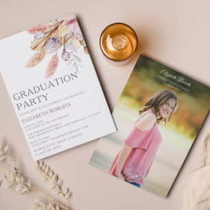 Boho Chic Blommigt Photo Studenten annons Inbjudningar