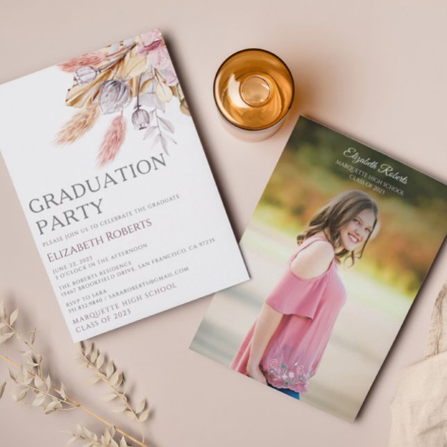 Boho Chic Blommigt Photo Studenten annons Inbjudningar (Skapare uppladdad)