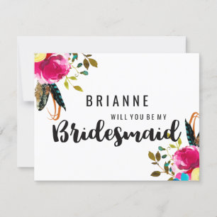 Boho Chic Blommigt Rosa kommer att bli min Bridesm Inbjudningar