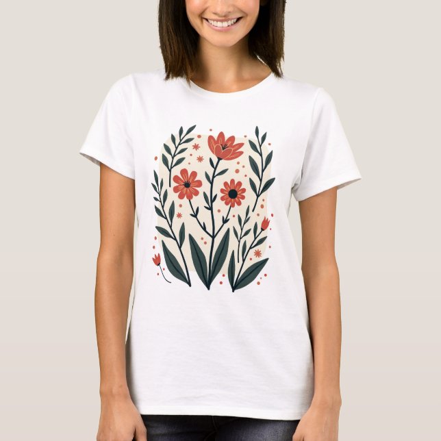 Boho Chic Blommigt Tee - Vintage Bohemian Stil Tee (Framsida)