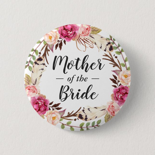 Boho Chic Blommigt Utandning Budens mamma Groom Knapp (Framsida)